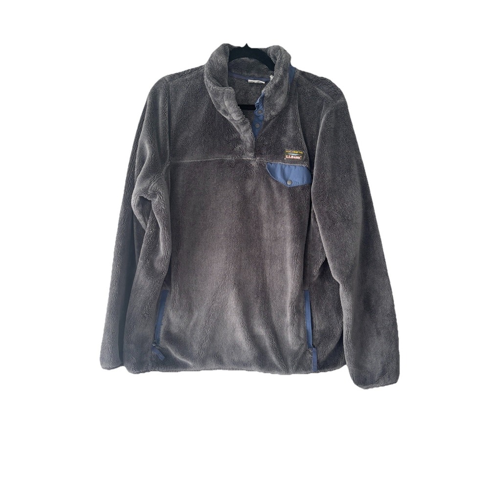 L.L. Bean Women's Grey Pullover‎ Snap T Fuzzy Fleece Jacket Size XL Outdoors